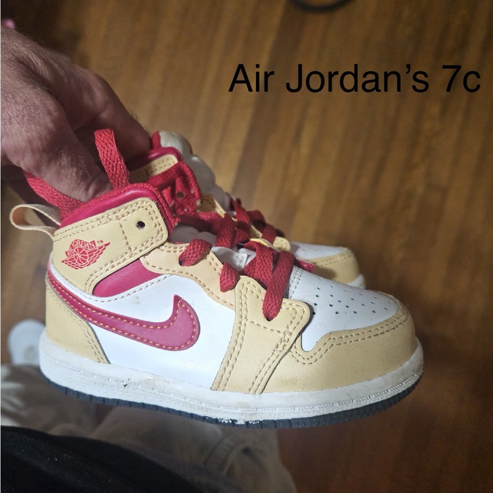 Jordan Sneakers Tan White &  Red High-Top Leather